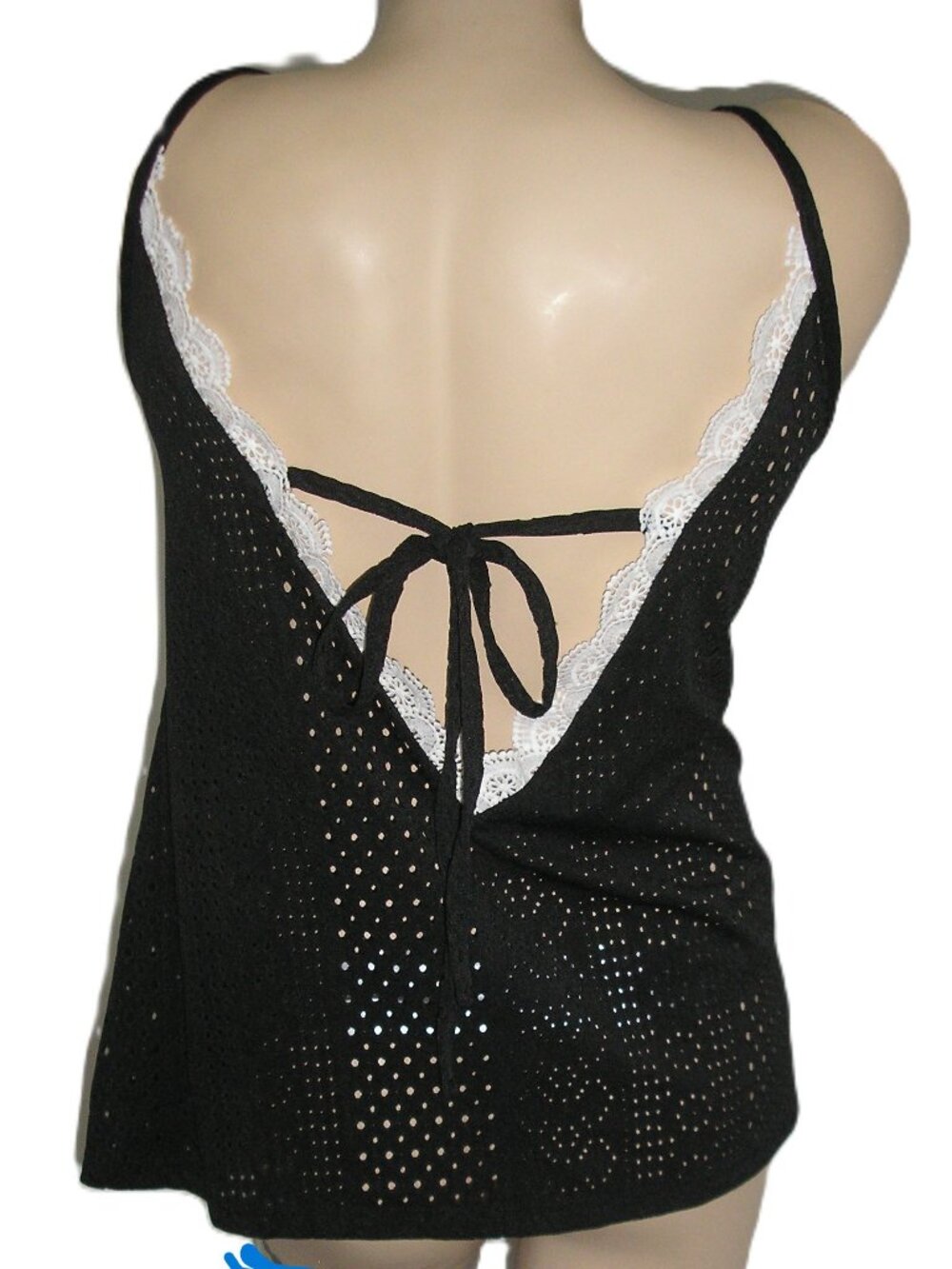 Black See Through Lace Trim - Tie & Open Back Top, Size 2XL NEW NWOT